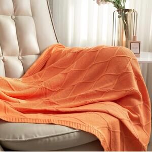 Revdomfly 100% Cotton Diamond Waffle Cable Knit Throw Blanket - Burnt Orange